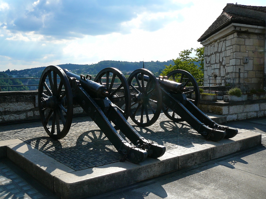 Two cannons on top of Munot Fortress in Schaffhausen.
