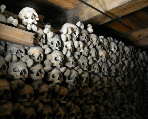 Skulls in chapel ossuary in Leuk.