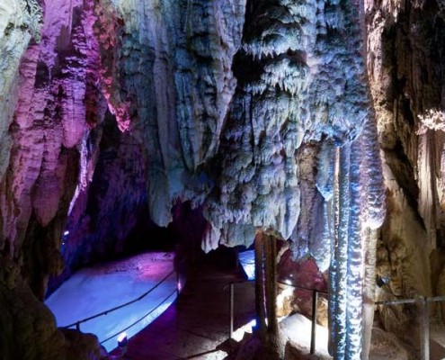Colourfully lit Höllgrotten Caves in Baar.