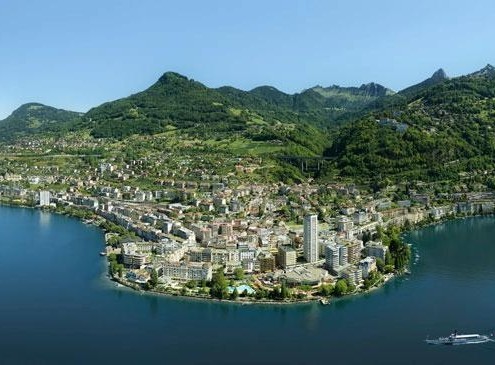 Panorama of Montreux by Lake Geneva.