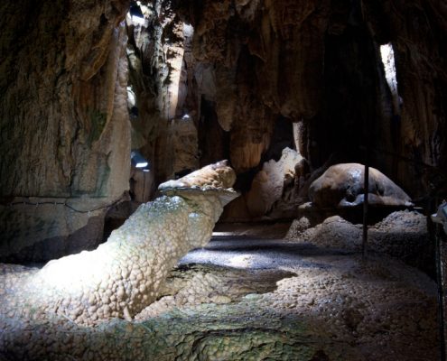 Höllgrotten caves in Baar. Rock formation so-called crocodile.