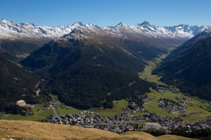 A view from above of Davos in Switzerland in summer.