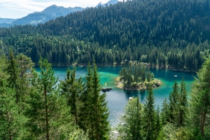 A view of Lake Caumasee near Flims in Switzerland in summer.